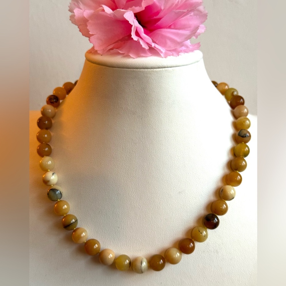 Vintage Whitney Kelly hand knotted rare Akate gemstone necklace 925 silver 18”in